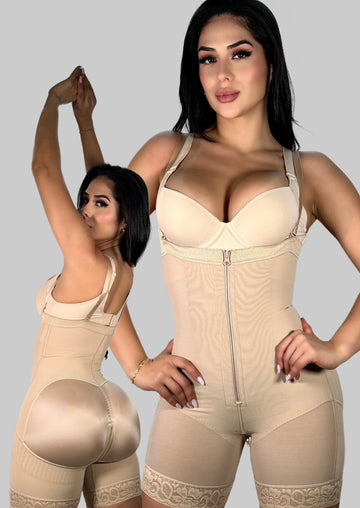 POST-OP Postparto Body Shaper Tummy Control + Butt Enhanced with Zipper Cream