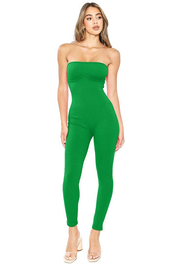 SNATCHED UNDER BUST TUBE TOP JUMPSUIT GREEN