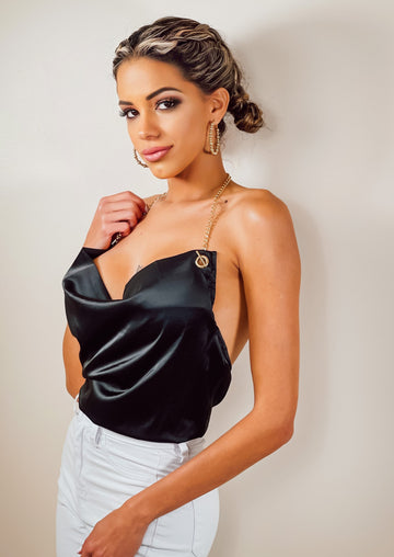 Melody's Chains Satin Party Top Black