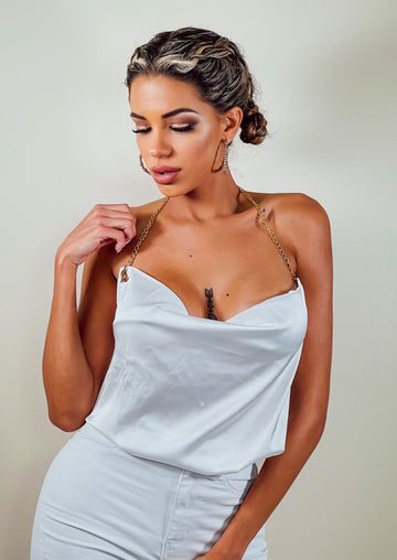Melody's Chains Satin Party Top Black White