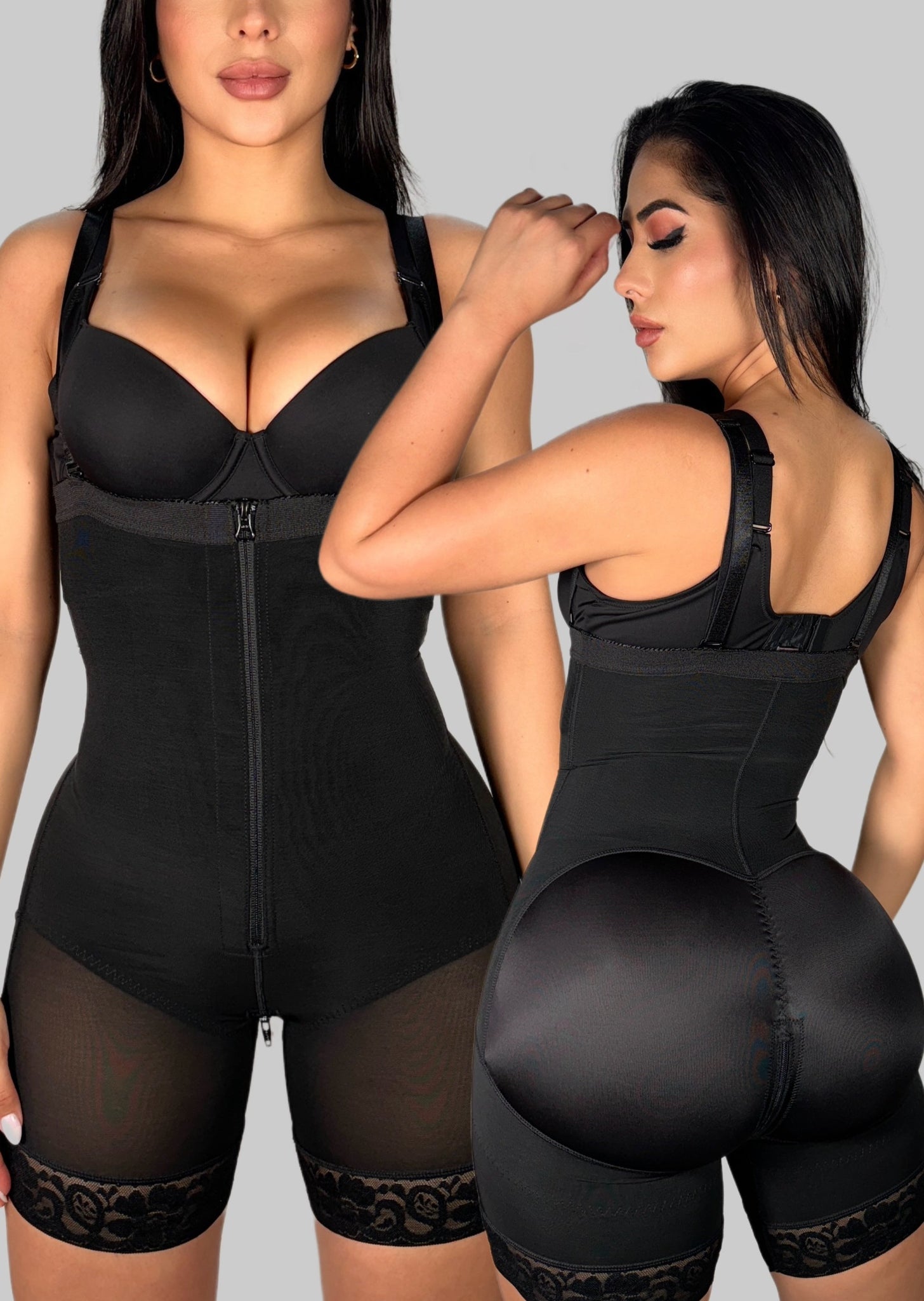 Postparto Body Shaper Tummy Control + Butt Enhanced with zipper Black