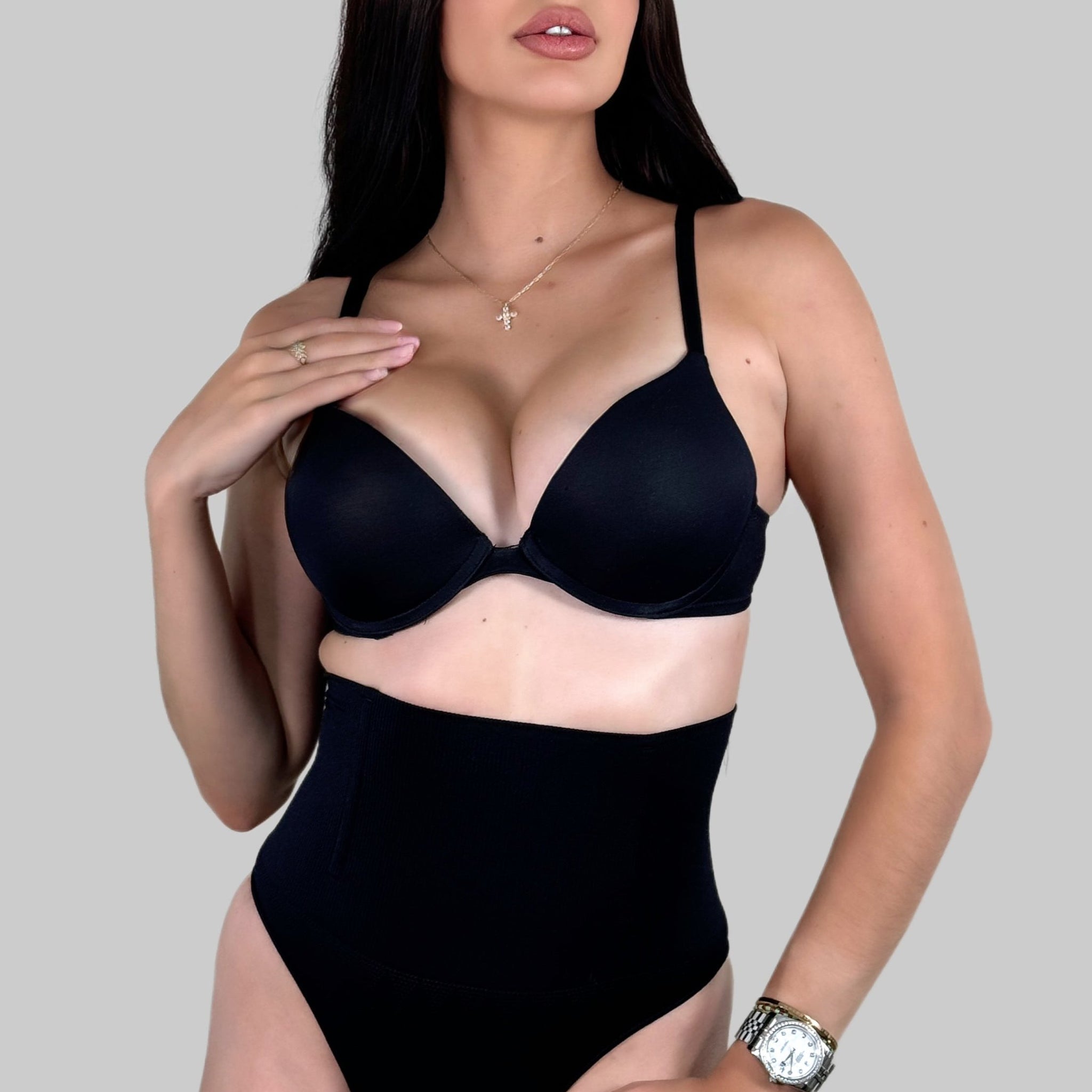 Seamless Waist Cincher Shapewear Thong Natural Shaping Black