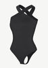 Anna's Seamless Crossover Halter Thong Shaping Bodysuit Black
