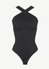 Anna's Seamless Crossover Halter Thong Shaping Bodysuit Black
