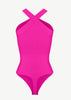 Anna's Seamless Crossover Halter Thong Shaping Bodysuit Pink