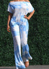 PRINTED OFF SHOULDER JUMPSUIT WITH POCKET BLUE