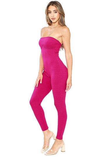 SNATCHED UNDER BUST TUBE TOP JUMPSUIT PINK