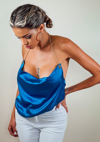 Melody's Chains Satin Party Top Black Blue