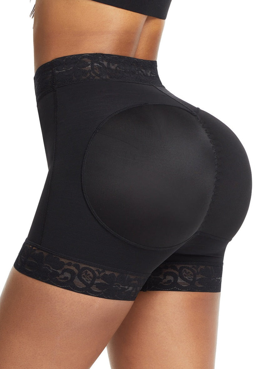 Comfort High Waist Lace Butt Enhancer Panty Curve Smoothing Black
