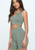 SEAMLESS SET RIBBED STRETCH WORK OUT 2 PIECE SETS OLIVE