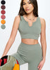 SEAMLESS SET RIBBED STRETCH WORK OUT 2 PIECE SETS OLIVE