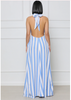 STRIPED HALTER MAXI DRESS WITH POCKET BLUE